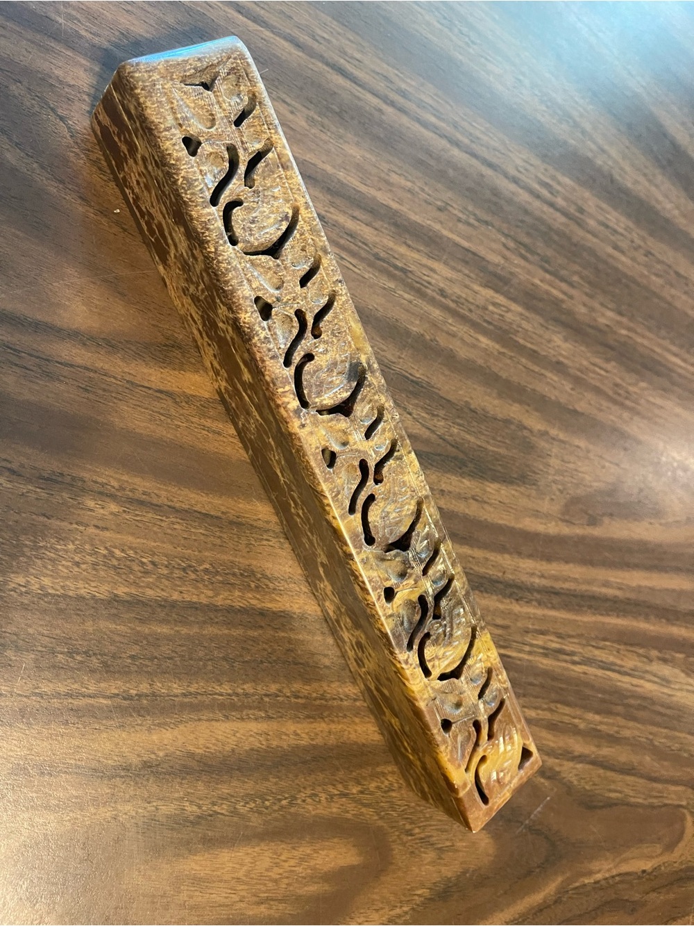 Carved soapstone hinged Incense /chopstick Holder